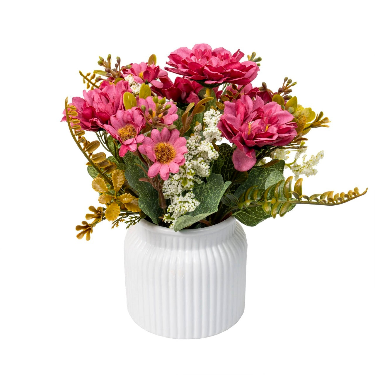 Aranjament floral crizantema in ghiveci ceramica, H 20 cm, roz