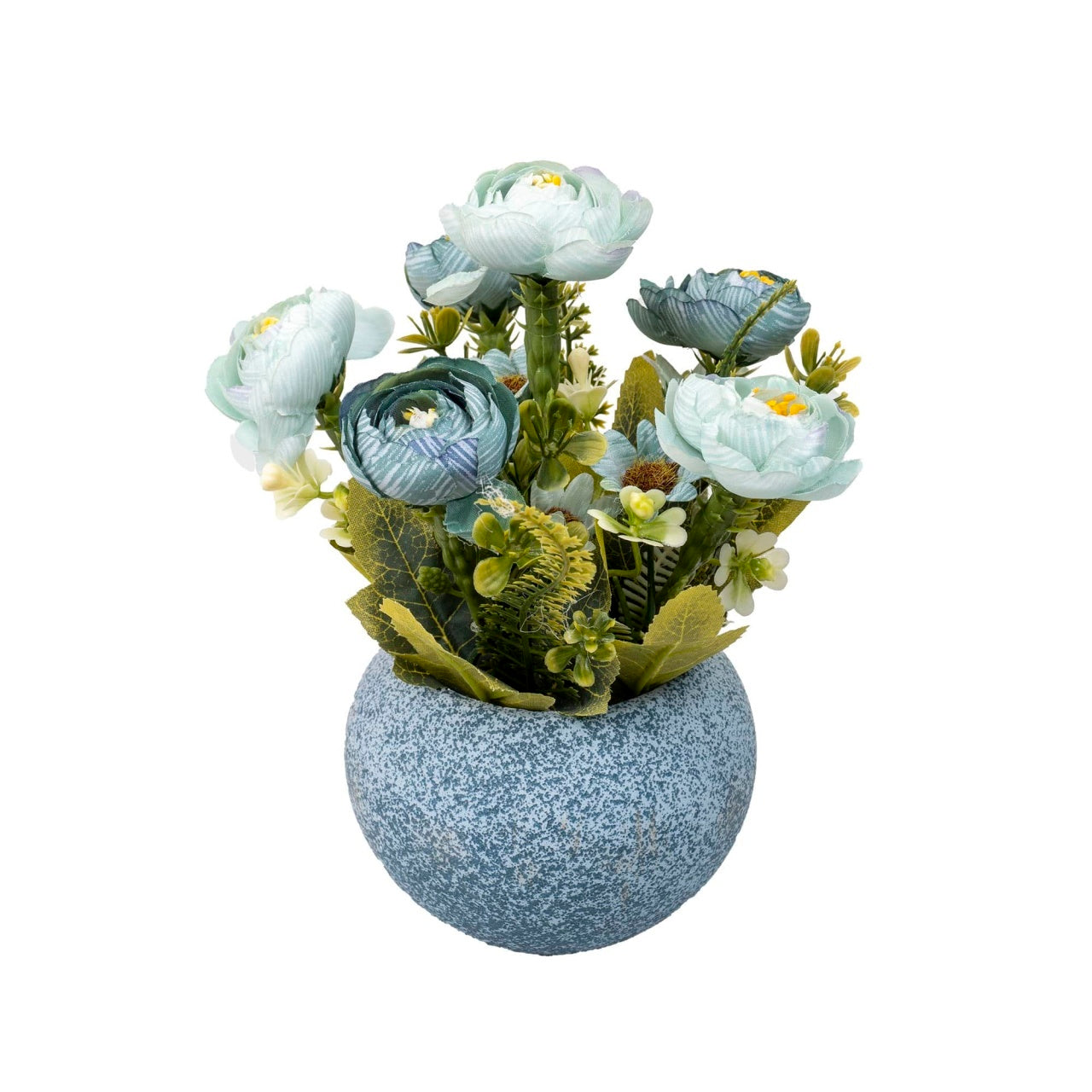 Aranjament floral cu trandafiri, ghiveci ceramic albastru, H 20 cm