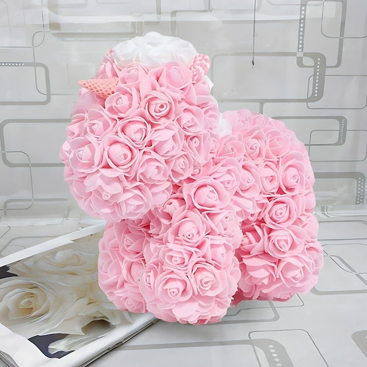 Aranjament floral din spuma, tip unicorn, lucrat manual, dimensiune 25 cm, roz