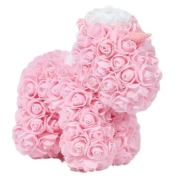 Aranjament floral din spuma, tip unicorn, lucrat manual, dimensiune 25 cm, roz