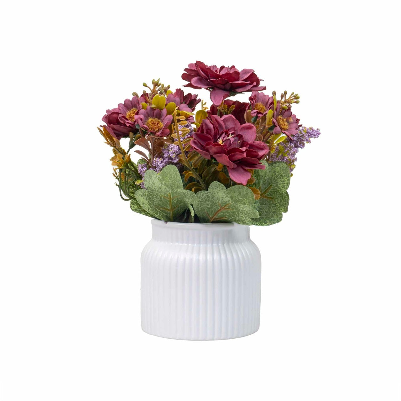 Aranjament floral in ghiveci ceramic, crizantema, 20 cm, culoare grena