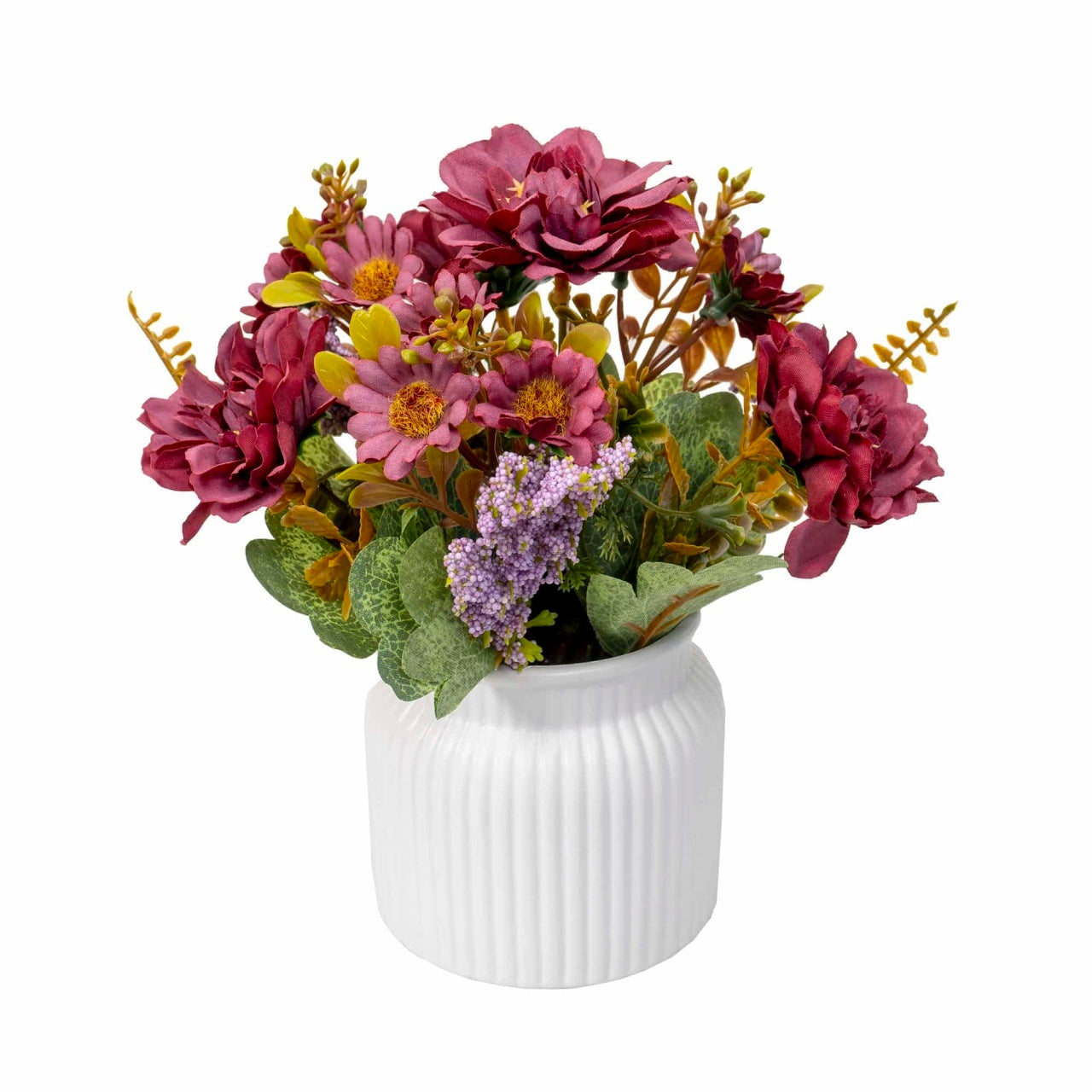 Aranjament floral in ghiveci ceramic, crizantema, 20 cm, culoare grena