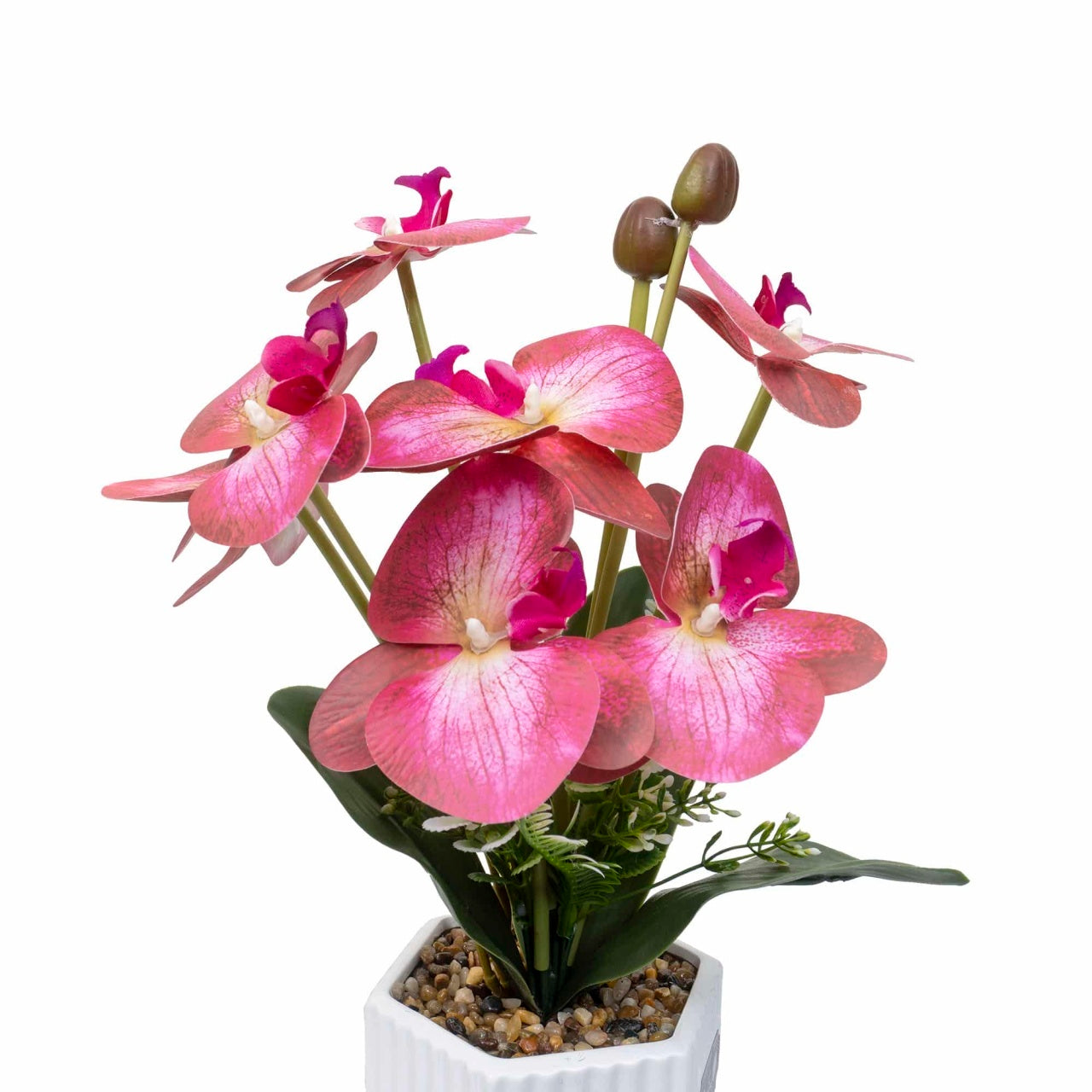Aranjament floral in ghiveci ceramic cu orhidee, inaltime 37 cm, multicolor