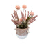 Aranjament floral in ghiveci ceramica, crizantema si lavanda, H27 cm, culoare somon