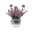 Aranjament floral in ghiveci ceramica cu crizantema si lavanda mov, H27 cm