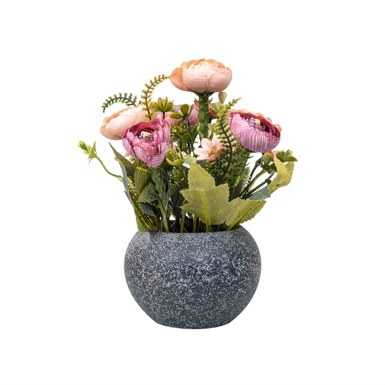 Aranjament floral trandafiri in ghiveci ceramica gri, H 20 cm
