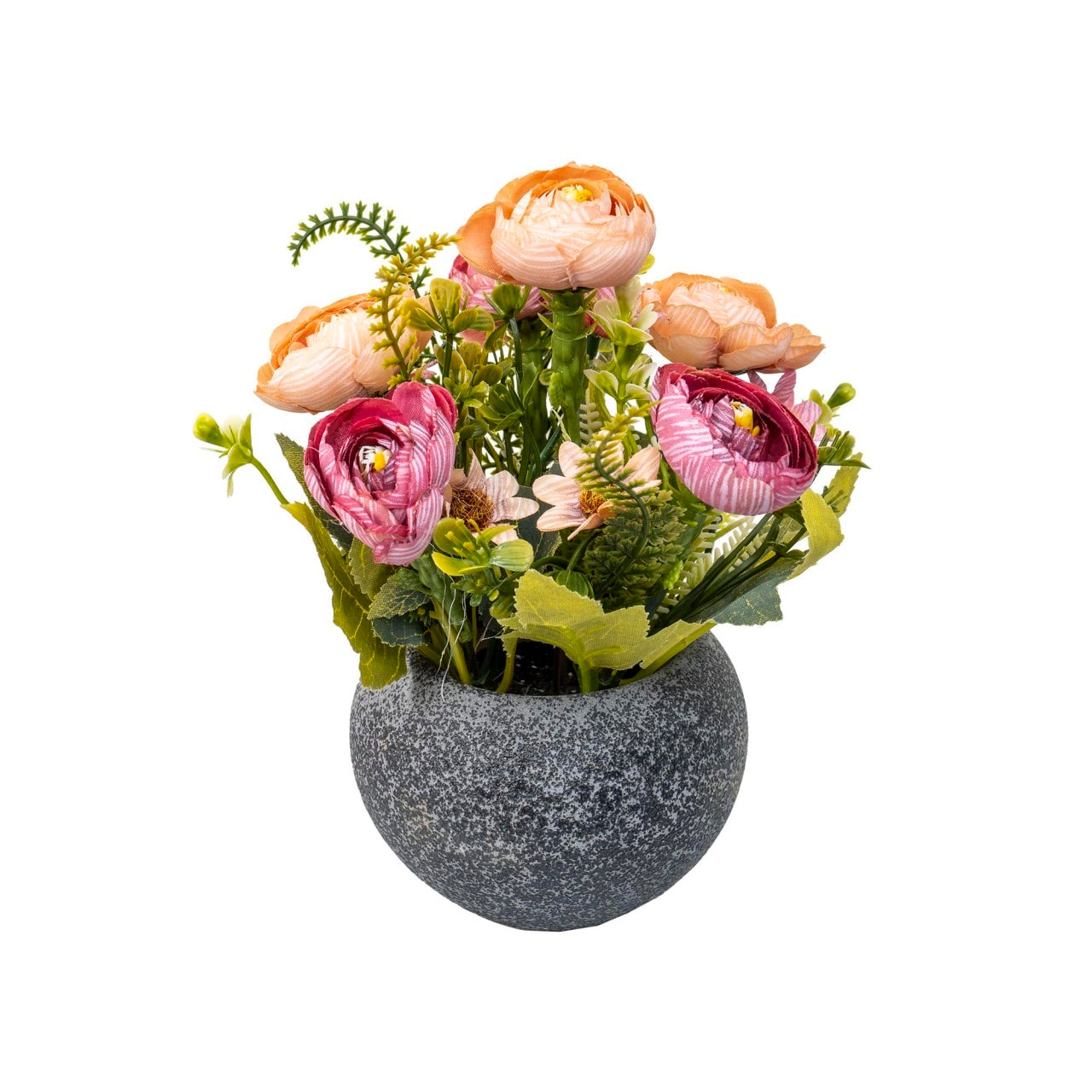 Aranjament floral trandafiri in ghiveci ceramica gri, H 20 cm