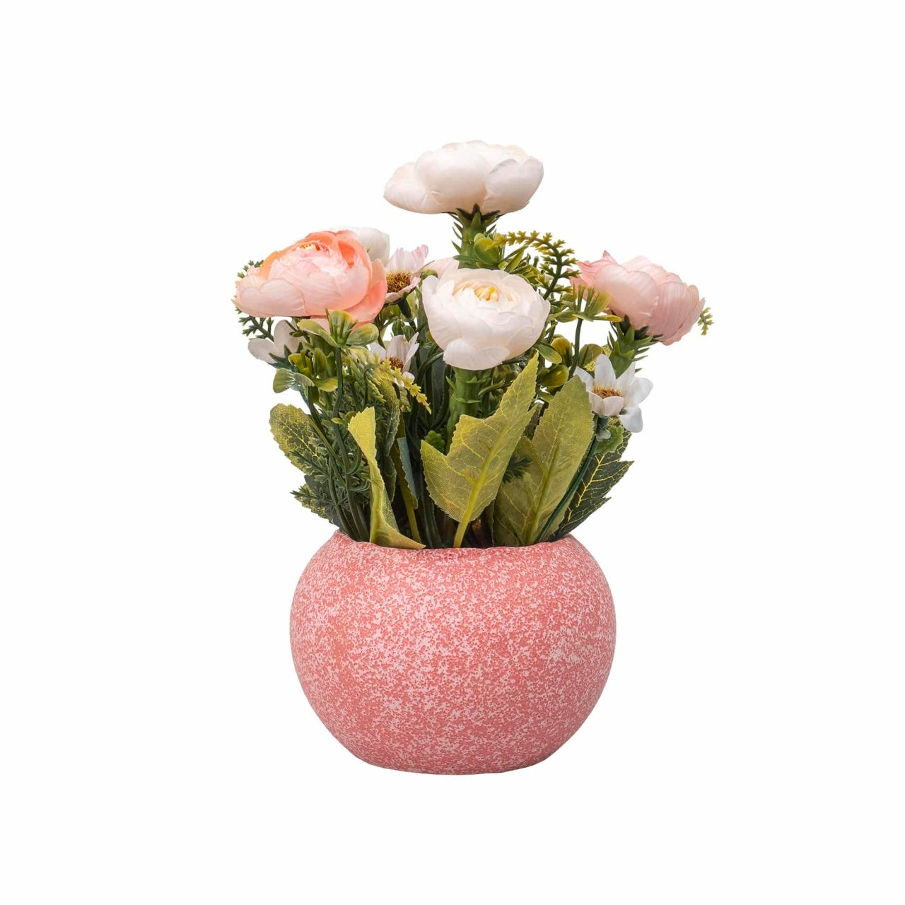 Aranjament floral trandafiri in ghiveci ceramica roz, H 20 cm