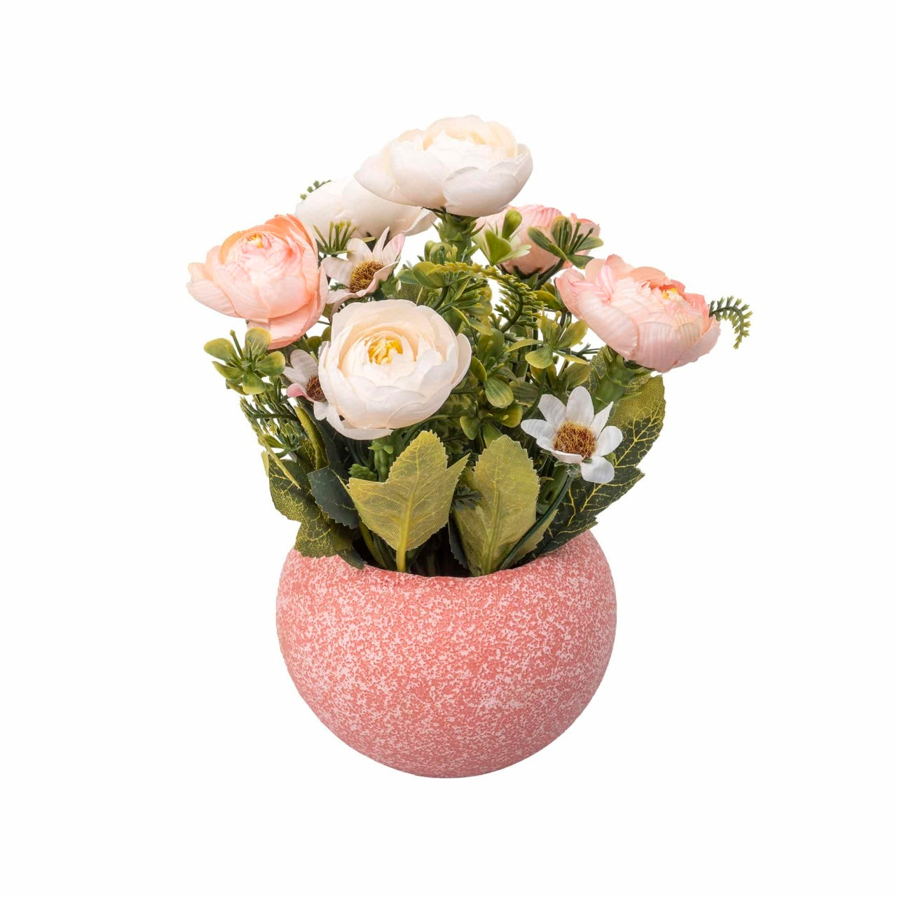 Aranjament floral trandafiri in ghiveci ceramica roz, H 20 cm