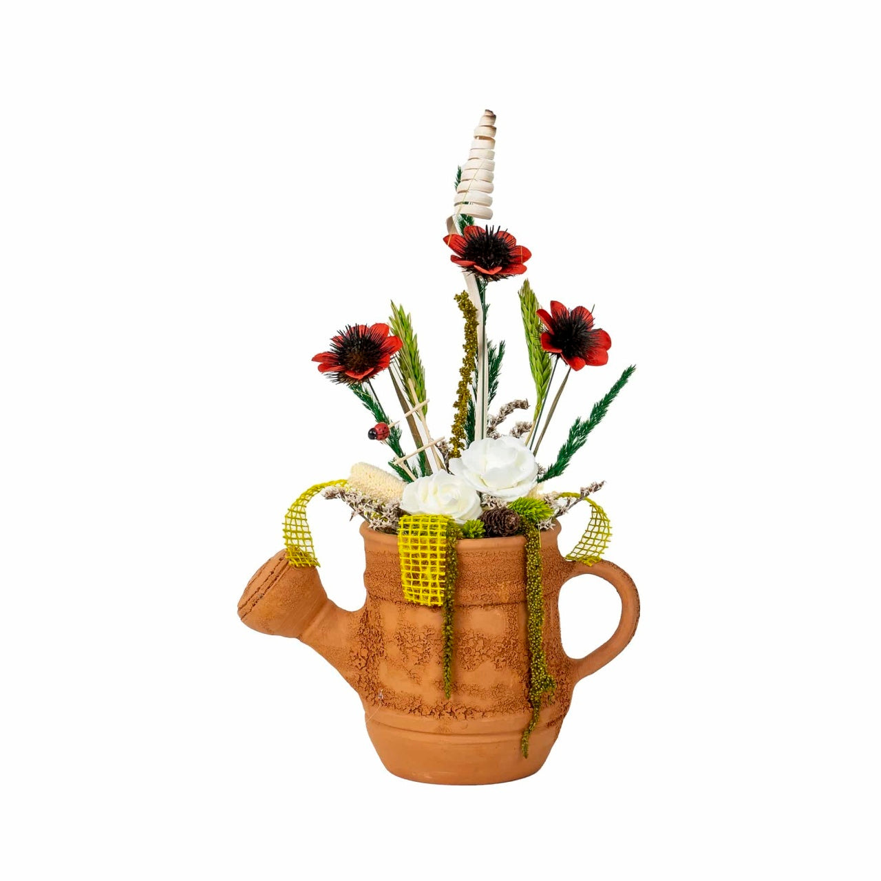 Aranjament stropitoare mica din ceramica cu flori multicolor, 33 cm