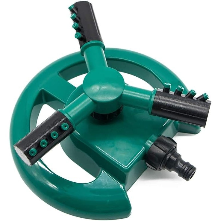 Aspersor de gradina, sistem automat de stropire cu apa, rotativa la 360°, cu 3 brate, din plastic, verde/negru
