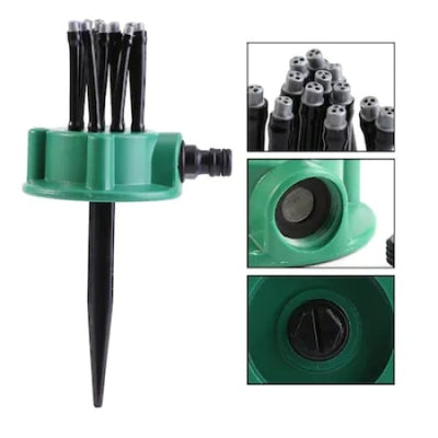 Aspersor FOXMAG24, multifunctional, de gradina, cu 12 furtunuri flexibile semi-ajustabile, verde