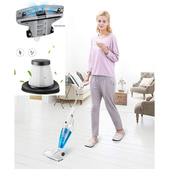 Aspirator 2 in 1, portabil, putere 600W, cu accesorii, filtru HEPA, control pe maner, indicator recipient colector plin, Compartiment scame detasabil, alb