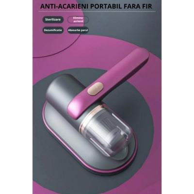 Aspirator de pat anti-acarieni, wireless, igienizare profunda, usor si manevrabil, cu 10000 de vibratii pe minut, mov
