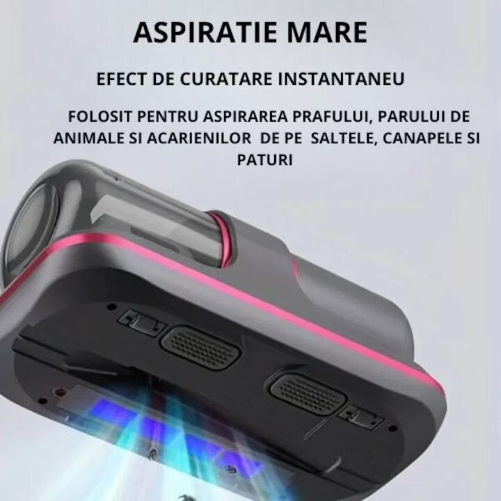 Aspirator de pat anti-acarieni, wireless, igienizare profunda, usor si manevrabil, cu 10000 de vibratii pe minut, mov