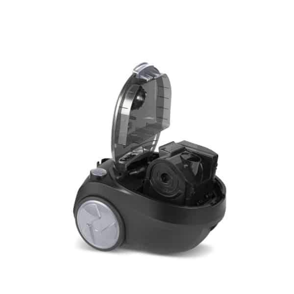 Aspirator fara sac negru, putere 2000W, capacitate 1L, maner transport