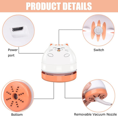 Aspirator mini, de birou, uportabil, zgomot redus, pisica