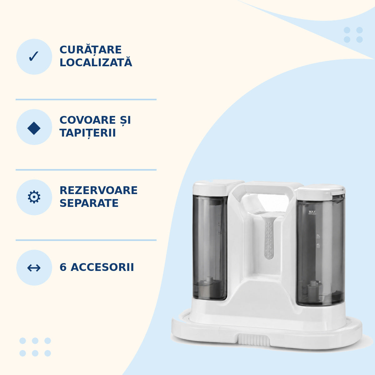 Aspirator Portabil pentru Pete, Covoare și Tapițerii, cu 6 Accesorii – imagine 3