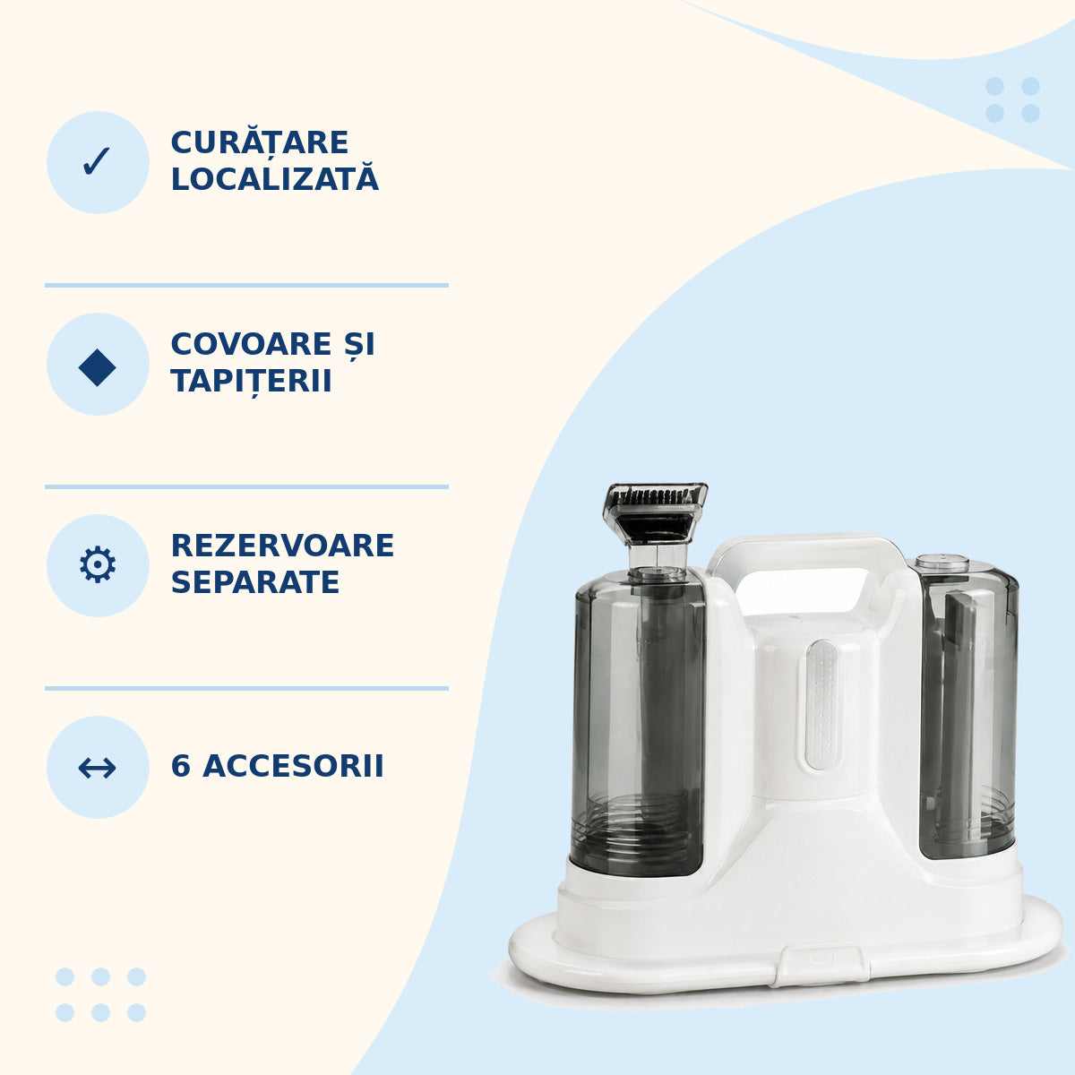 Aspirator Portabil pentru Pete, Covoare și Tapițerii, cu 6 Accesorii – caracteristici