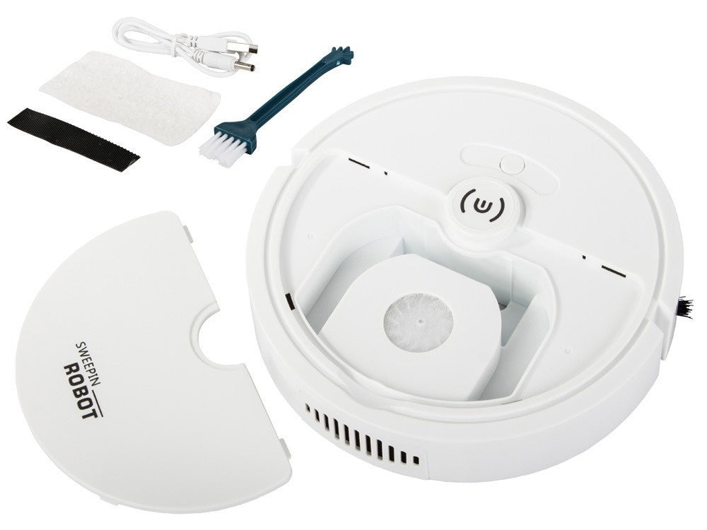 Aspirator robot, incarcare USB, Umed/Uscat, Ultra-Subțire, 22 x 6 cm, alb