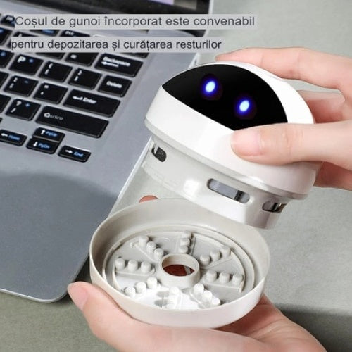 Aspirator robot pentru birou, cu functii multiple, cu recipient de praf detasabil si lavabil, reincarcabil, alb/negru