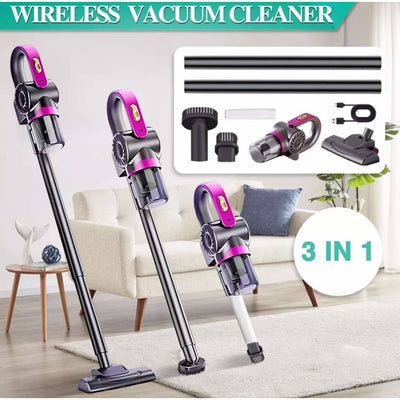 Aspirator vertical, fara fir, multifunctional, 2 viteze, putere 120 W, curatare praf eficienta, autonomie 30-45 min, cu accesorii pentru canapele si spatii inguste, negru/mov