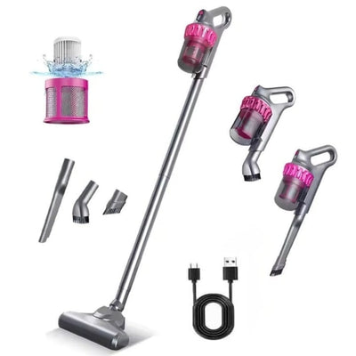 Aspirator vertical, fara fir, multifunctional, 3 viteze, putere 100 W, curatare praf eficienta, autonomie 30-45 min, cu accesorii pentru canapele si spatii inguste, negru/mov