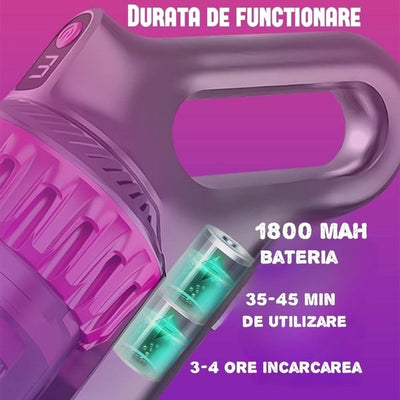 Aspirator vertical, fara fir, multifunctional, 3 viteze, putere 100 W, curatare praf eficienta, autonomie 30-45 min, cu accesorii pentru canapele si spatii inguste, negru/mov