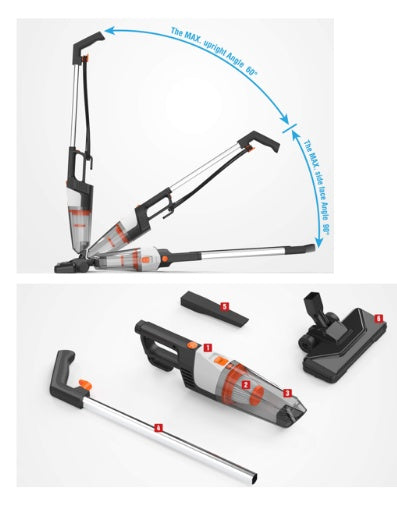 Aspirator vertical, putere 900W, sistem de filtrare ciclonic, capacitate recipient pentru praf 1L, accesorii pentru spatiile inguste, negru