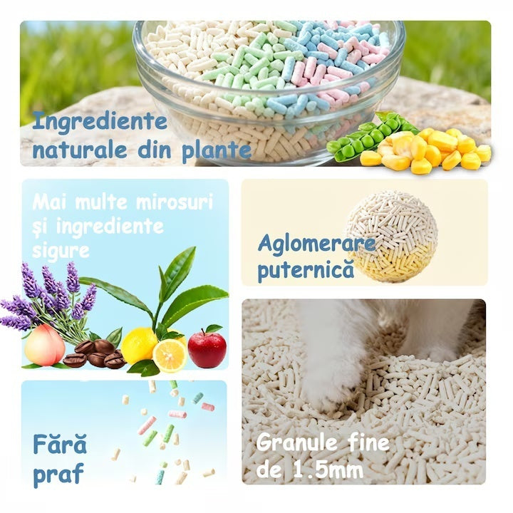 Asternut igienic pentru pisici, tofu, 6 L, Formare rapida a bulgarilor, Aroma de lamaie
