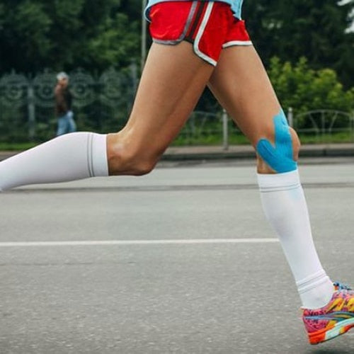 Banda kinesiologica, pentru sustinerea musculara, corectarea articulatiilor, rezistenta la apa, albastru