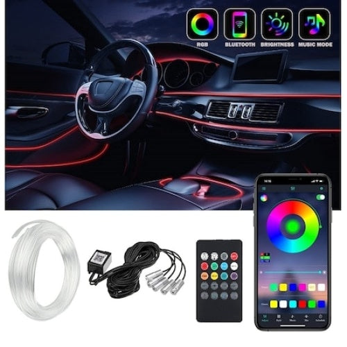 Banda LED auto FOXMAG24, lumini ambientale premium, 5 unitati, lungime fir 6M, cu telecomanda