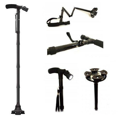 Baston telescopic de sprijin pliabil cu lanterna si pivoti stabilizatori, FOXMAG24®
