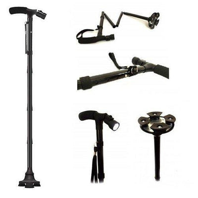 Baston telescopic de sprijin pliabil cu lanterna si pivoti stabilizatori, FOXMAG24®