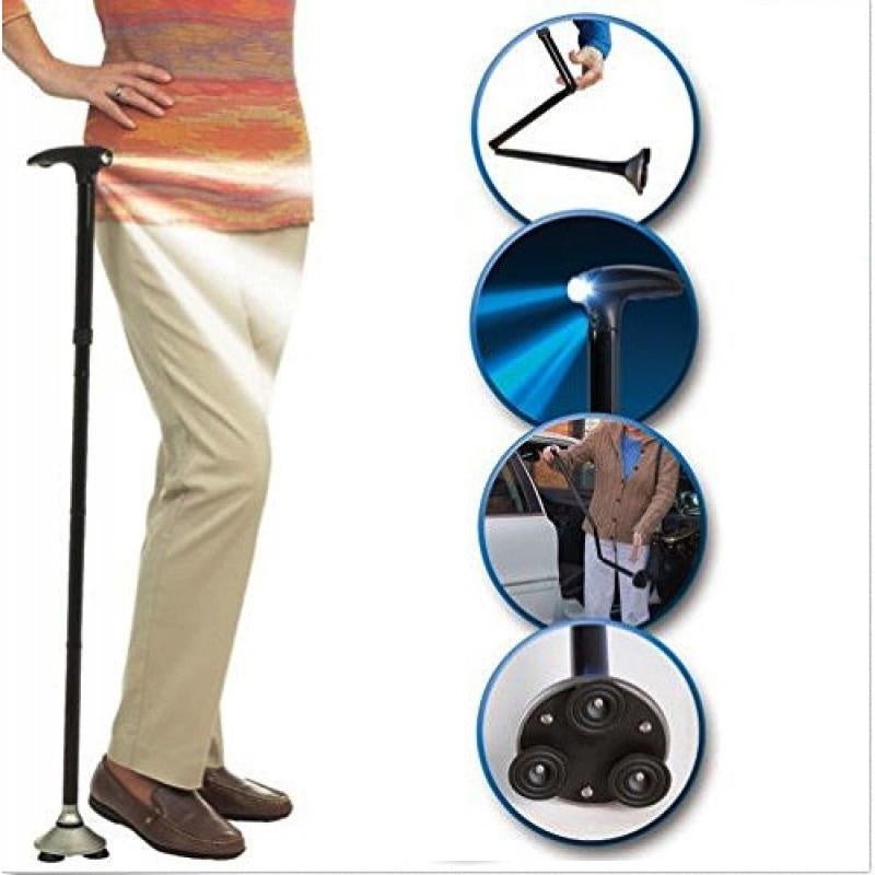 Baston telescopic de sprijin pliabil cu lanterna si pivoti stabilizatori, FOXMAG24®