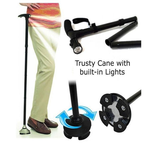 Baston telescopic de sprijin pliabil cu lanterna si pivoti stabilizatori, FOXMAG24®