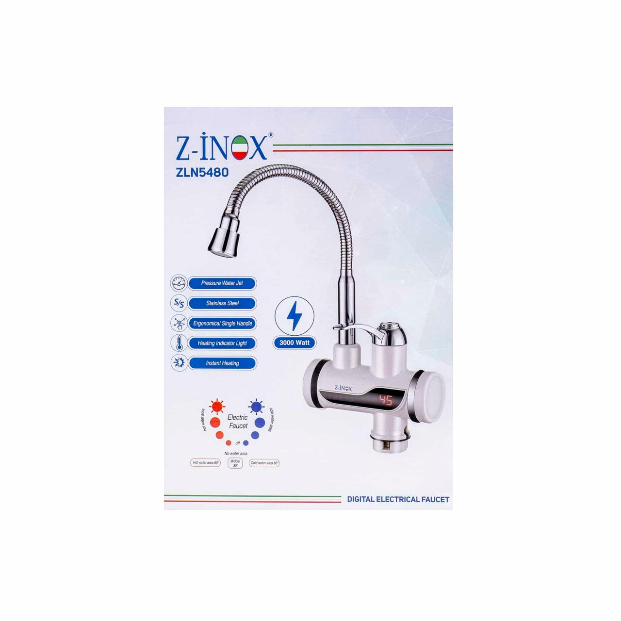 Baterie apa electrica inox 3000W cu incalzire instant si indicator temperatura