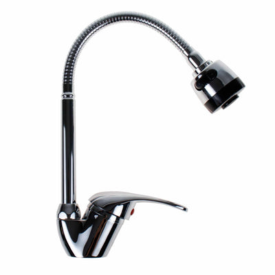 Baterie bucatarie monocomanda cu pipa flexibila si dus, inox, 2 jeturi