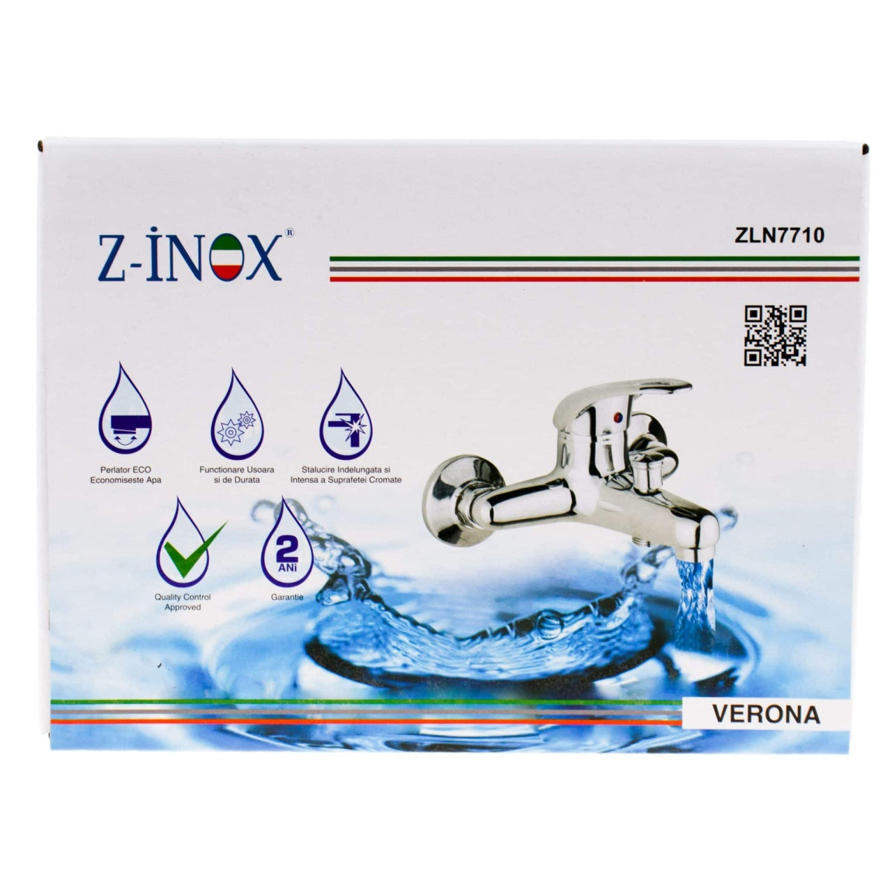 Baterie perete pentru cada inox, monocomanda, cu pachet dus inclus