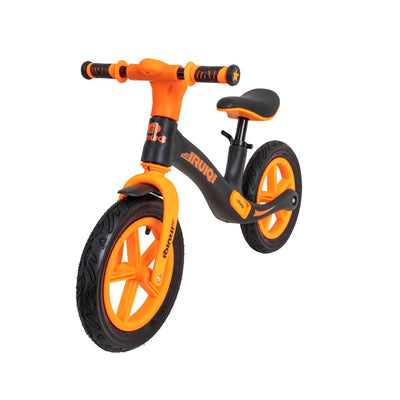 Bicicleta fara pedale copii cu roti cauciuc, scaun reglabil, 3+ ani, negru si orange