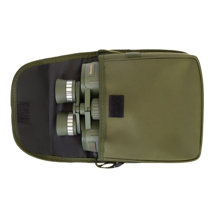 Binoclu 10X50, din plastic cauciucat rezistent, suprafata exterioara antialunecare, optica din sticla optica, cu husa de protectie, verde
