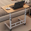 Birou multifuntional cu roti, inaltime reglabila, cadru metalic, blat lemn deschis, dimensiuni 80x40 cm, alb/lemn deschis