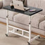 Birou multifuntional cu roti, inaltime reglabila, cadru metalic, blat lemn inchis, dimensiuni 80x40 cm, alb/lemn inchis