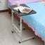 Birou multifuntional cu roti, inaltime reglabila, cadru metalic, blat lemn inchis, dimensiuni 80x40 cm, alb/lemn inchis