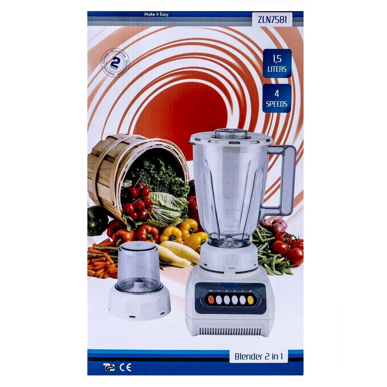 Blender cu rasnita 2in1, 250W, capacitate 1.5L, 4 viteze, functie Turbo