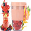 Blender portabil pentru smoothie-uri, capacitate 350ml, incarcare USB, inchidere etansa, lama din otel, roz