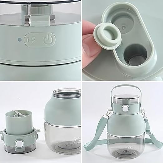 Blender portabil, reîncarcabil USB, cu 4 lame, pentru shake-uri și smoothie-uri, cu capac suplimentar, verde