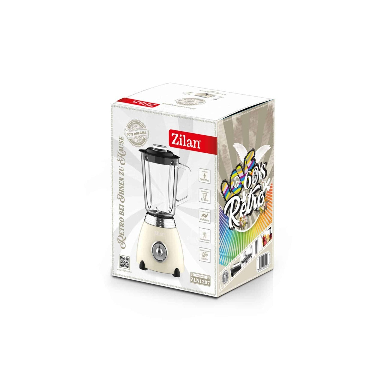 Blender Retro 1.5L, 500W, lame otel, crem, 2 viteze si functie impuls