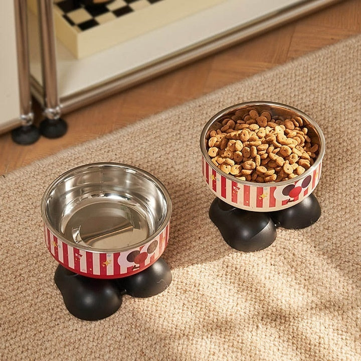Bol din otel inoxidabil mare pentru caini si pisici, inaltat cu picioare, 14 x 10.5 cm