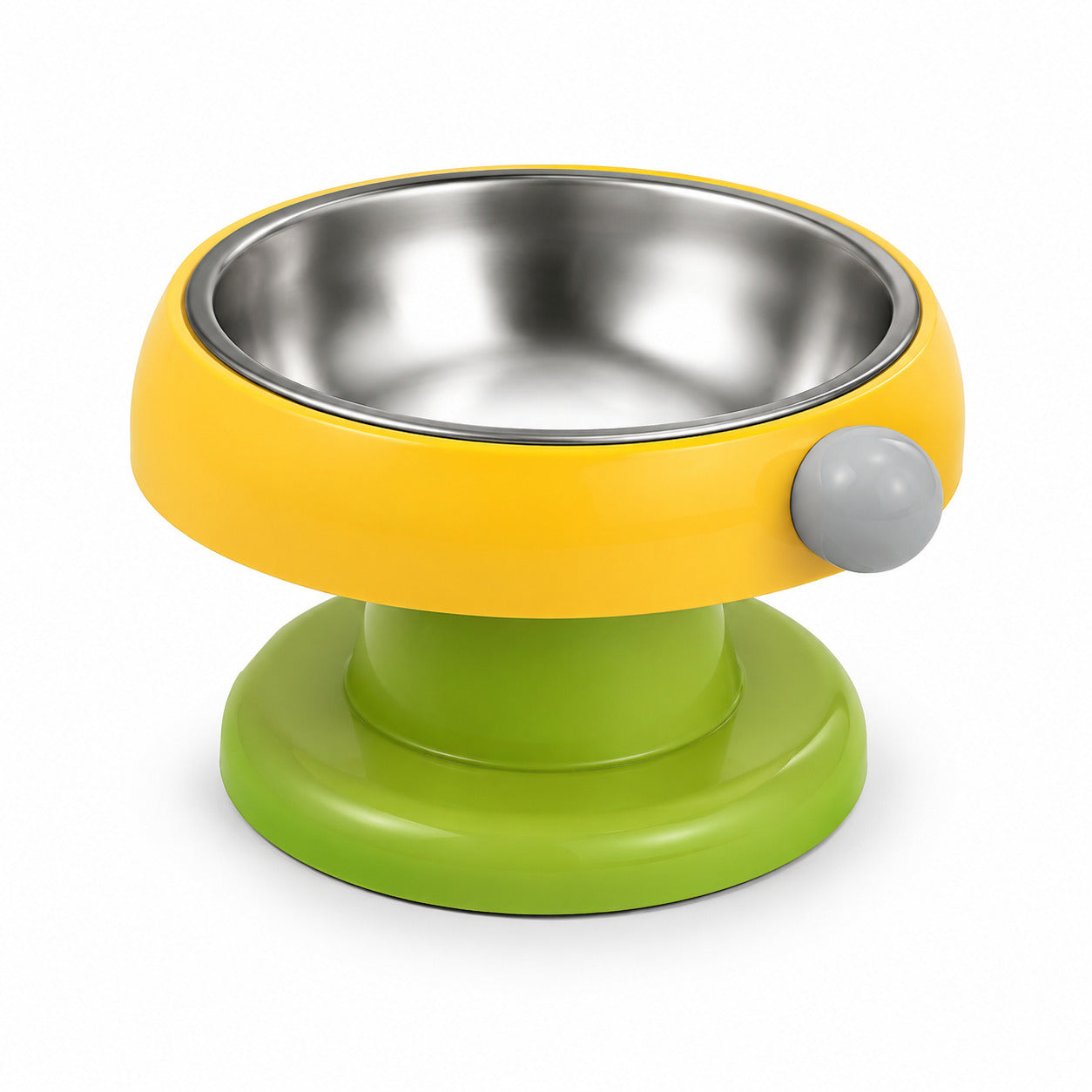 Bol din Inox pentru Pisici și Câini, Bază Înălțată, Galben/Verde